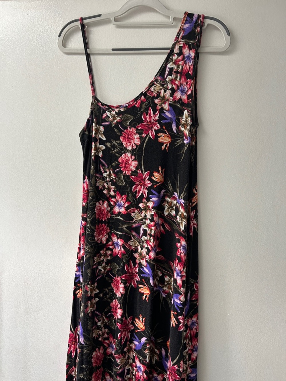 Michael Lauren Black Floral Maxi Dress with Pink & Purple Flowers